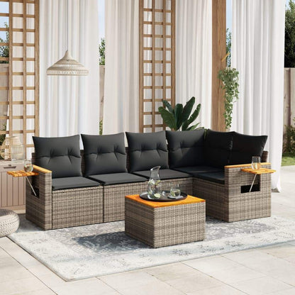 Set Divano da Giardino 6 pz con Cuscini Grigio in Polyrattan - homemem39