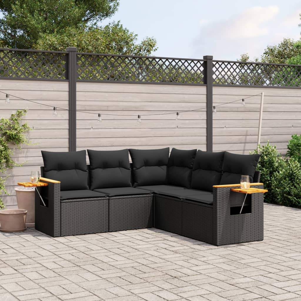 Set Divani da Giardino 5 pz con Cuscini in Polyrattan Nero - homemem39