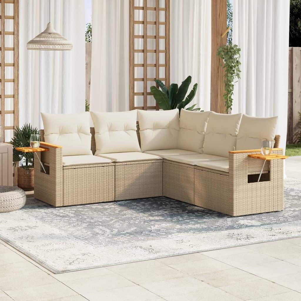 Set Divano da Giardino 5 pz con Cuscini Beige in Polyrattan - homemem39