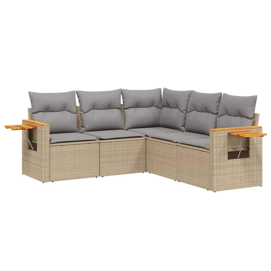 Set Divano da Giardino 5 pz con Cuscini Beige in Polyrattan - homemem39