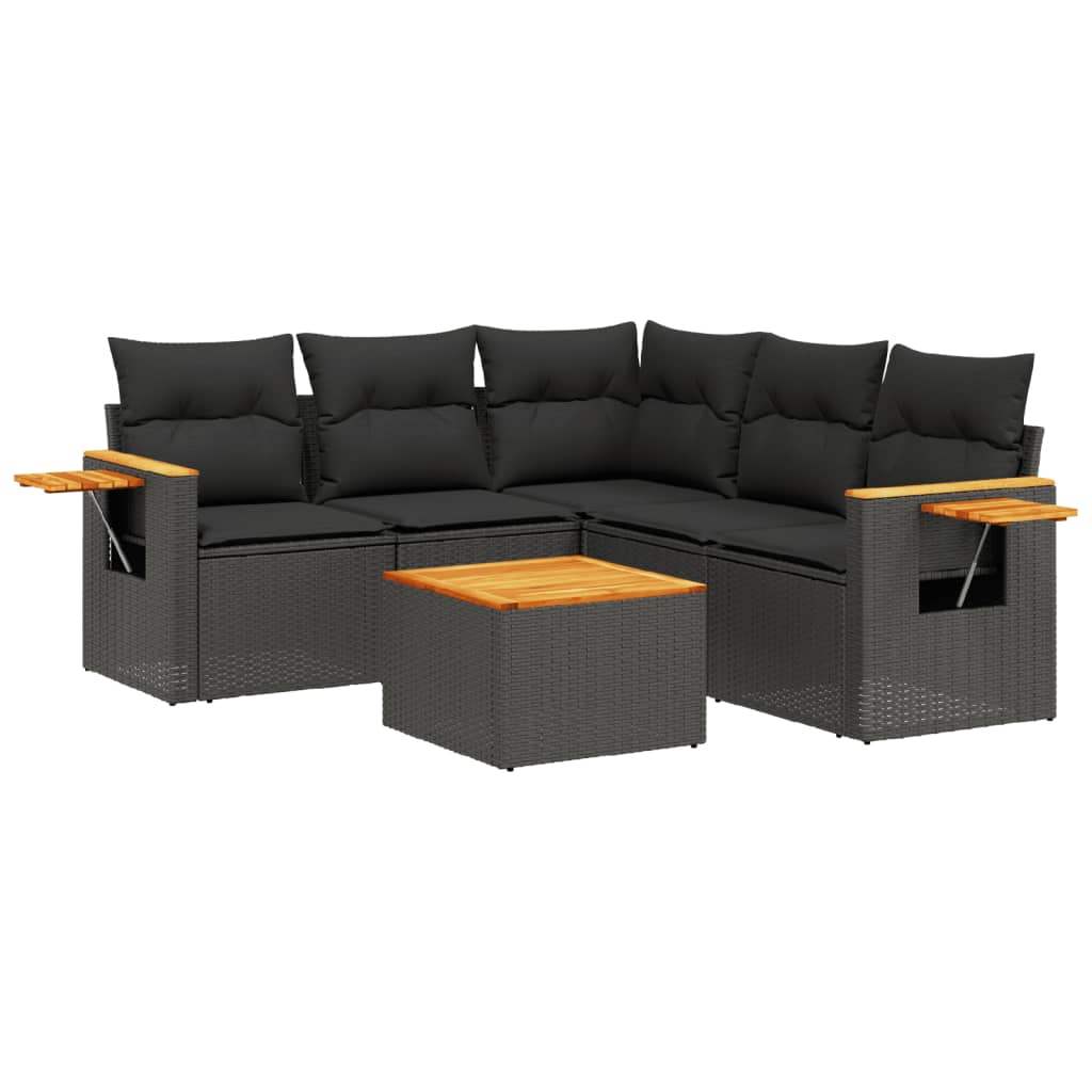 Set Divano da Giardino 6 pz con Cuscini Nero in Polyrattan - homemem39