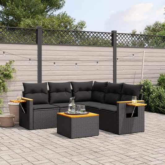 Set Divano da Giardino 6 pz con Cuscini Nero in Polyrattan - homemem39