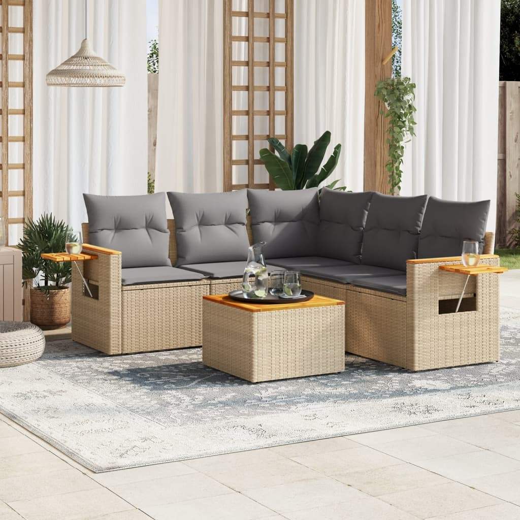 Set Divano da Giardino 6 pz con Cuscini Beige in Polyrattan - homemem39