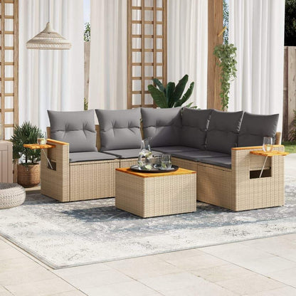 Set Divano da Giardino 6 pz con Cuscini Beige in Polyrattan - homemem39