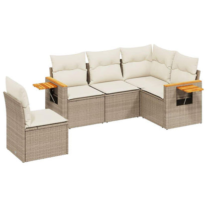 Set Divano da Giardino 5 pz con Cuscini Beige in Polyrattan - homemem39