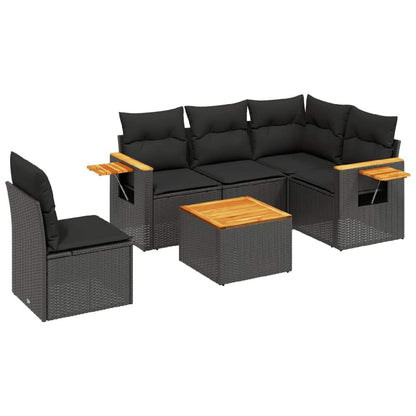 Set Divano da Giardino 6 pz con Cuscini Nero in Polyrattan - homemem39