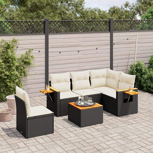 Set Divano da Giardino 6 pz con Cuscini Nero in Polyrattan - homemem39