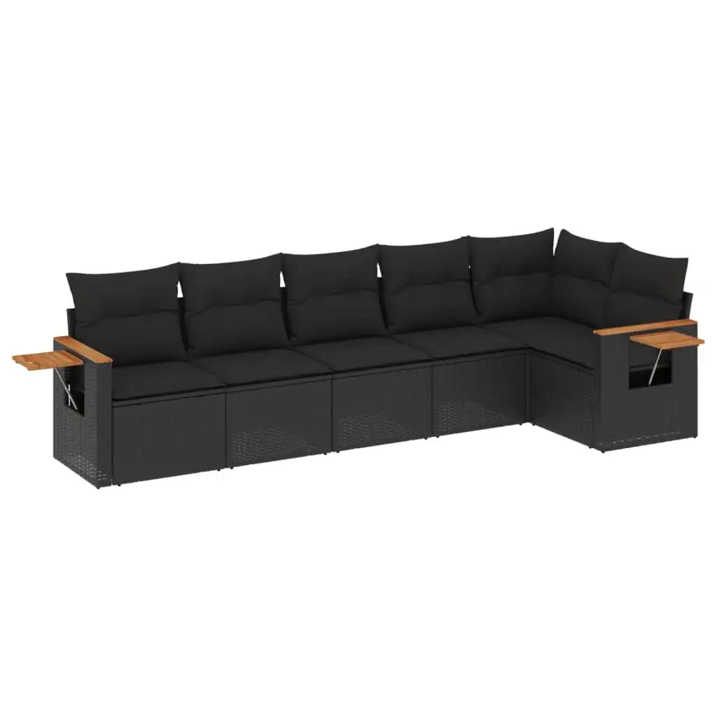 Set Divano da Giardino 6 pz con Cuscini Nero in Polyrattan - homemem39