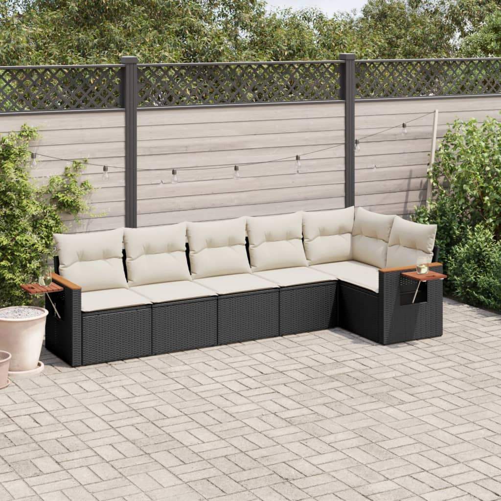 Set Divano da Giardino 6 pz con Cuscini Nero in Polyrattan - homemem39
