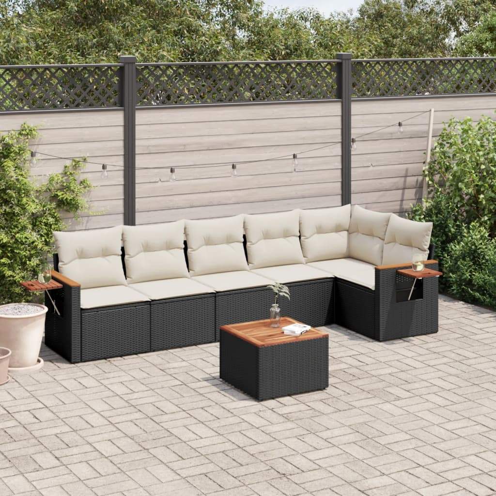 Set Divani da Giardino con Cuscini 7pz Nero Polyrattan - homemem39