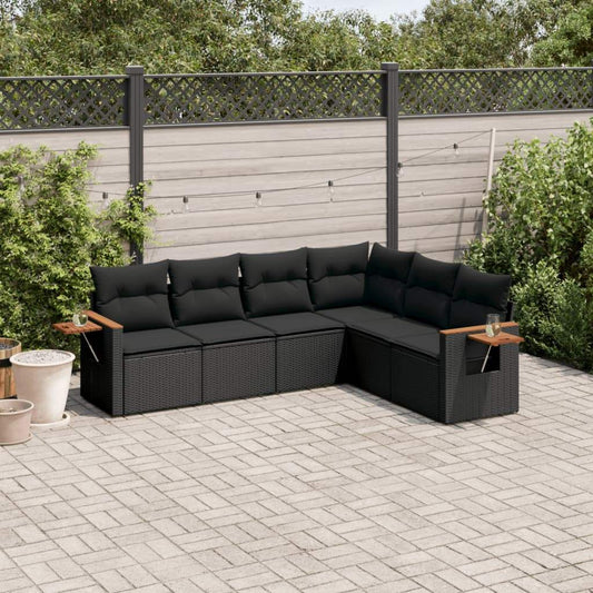 Set Divano da Giardino 6 pz con Cuscini Nero in Polyrattan - homemem39