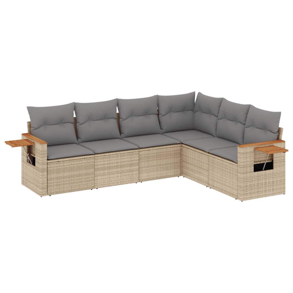 Set Divano da Giardino 6 pz con Cuscini Beige in Polyrattan - homemem39