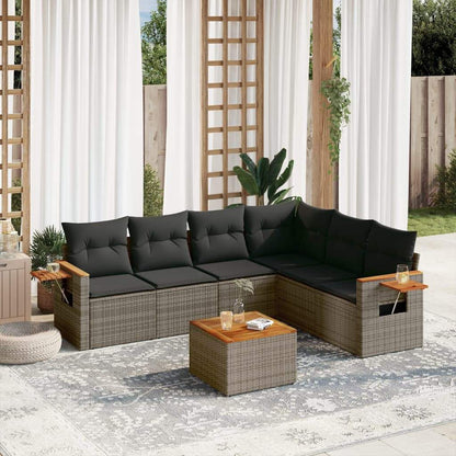 Set Divani da Giardino 7 pz con Cuscini Grigio in Polyrattan - homemem39