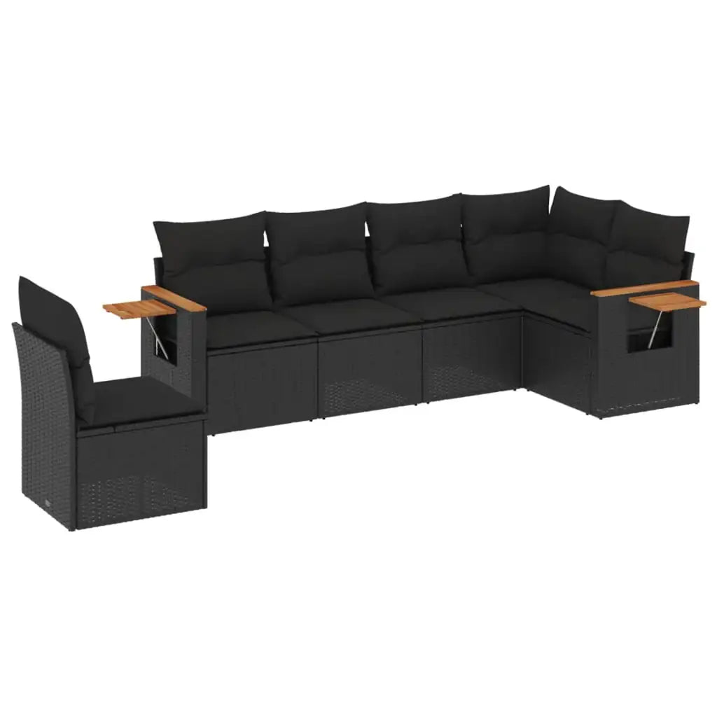 Set Divano da Giardino 6 pz con Cuscini Nero in Polyrattan - homemem39