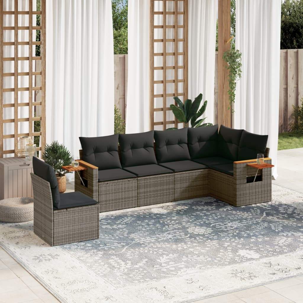 Set Divano da Giardino 6 pz con Cuscini Grigio in Polyrattan - homemem39