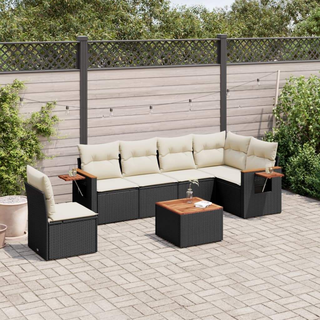 Set Divani da Giardino con Cuscini 7pz Nero Polyrattan - homemem39