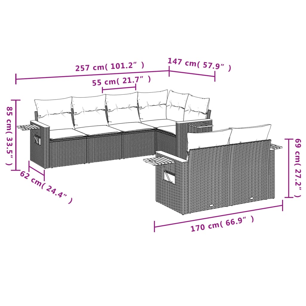 Set Divani da Giardino con Cuscini 7pz Nero Polyrattan | homemem39