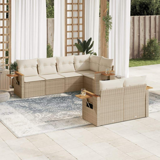 Set Divani da Giardino 7 pz con Cuscini Beige in Polyrattan - homemem39