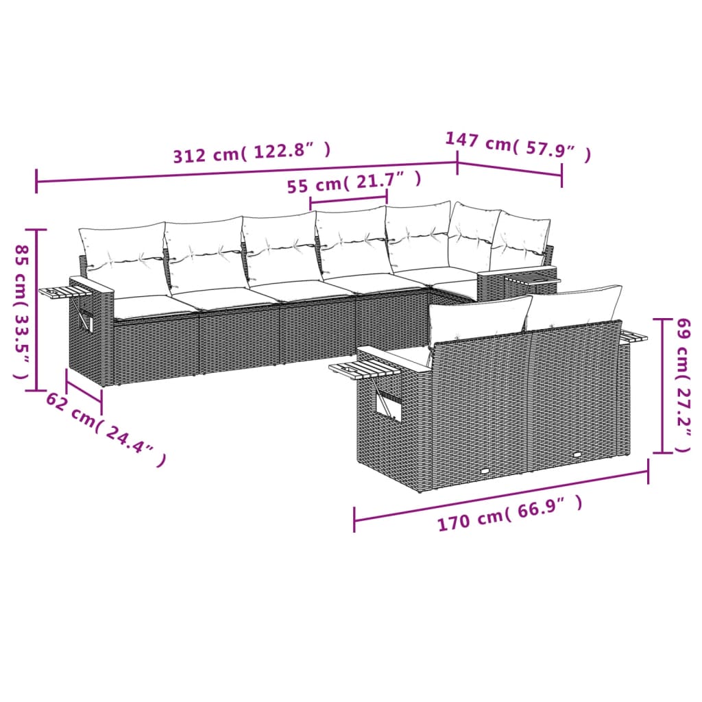 Set Divani da Giardino con Cuscini 8 pz Nero in Polyrattan | homemem39