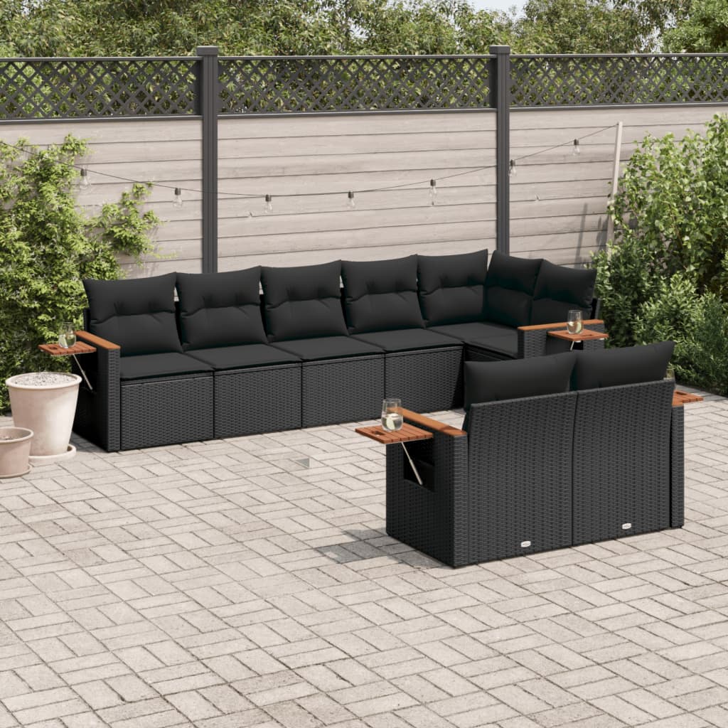 Set Divani da Giardino con Cuscini 8 pz Nero in Polyrattan | homemem39