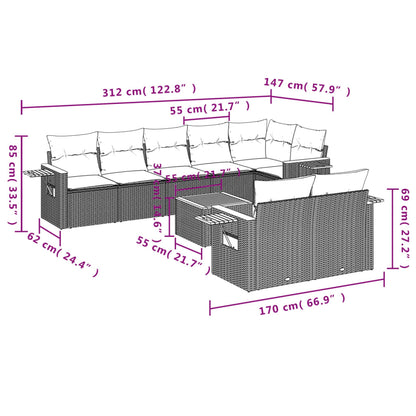 Set Divani da Giardino 9 pz con Cuscini Nero in Polyrattan | homemem39