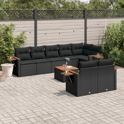 Set Divani da Giardino 9 pz con Cuscini Nero in Polyrattan | homemem39