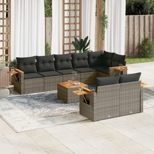 Set Divano da Giardino 9 pz con Cuscini Grigio in Polyrattan | homemem39
