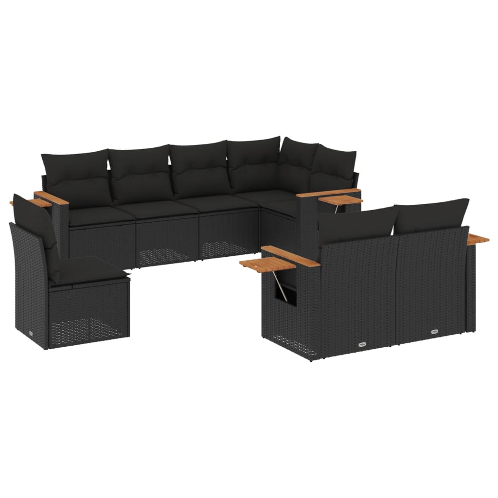 Set Divani da Giardino con Cuscini 8 pz Nero in Polyrattan | homemem39