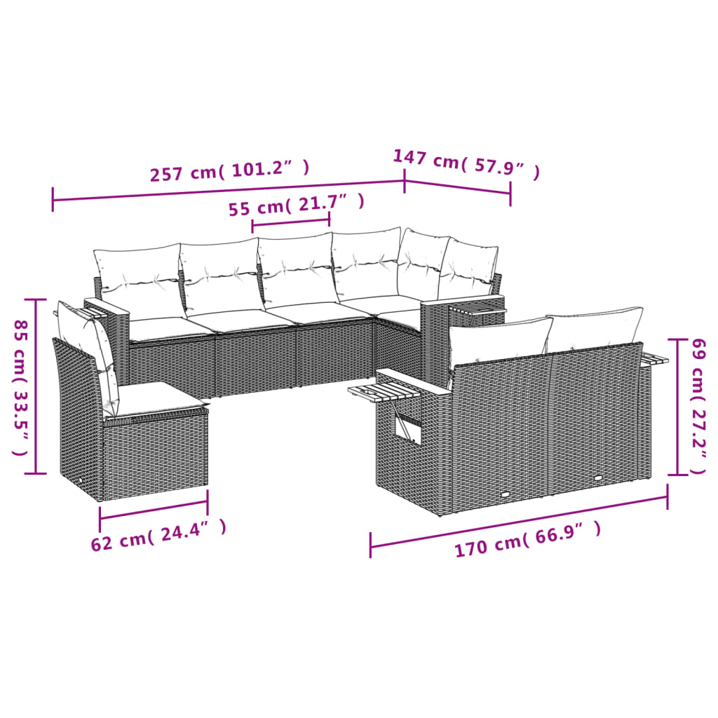 Set Divani da Giardino con Cuscini 8 pz Nero in Polyrattan | homemem39
