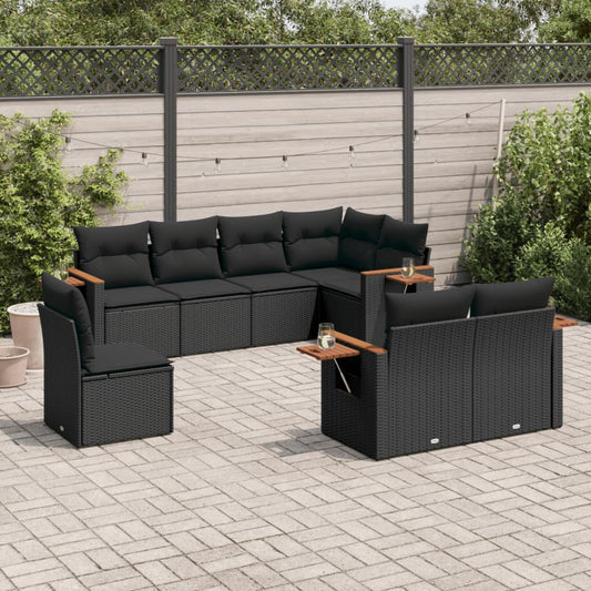 Set Divani da Giardino con Cuscini 8 pz Nero in Polyrattan | homemem39