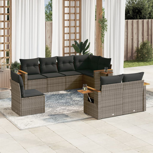 Set Divano da Giardino 8 pz con Cuscini Grigio in Polyrattan | homemem39