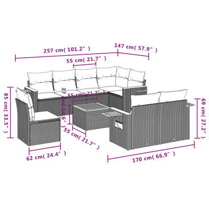 Set Divani da Giardino 9 pz con Cuscini Nero in Polyrattan | homemem39