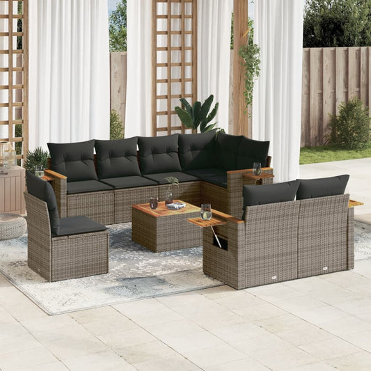 Set Divano da Giardino 9 pz con Cuscini Grigio in Polyrattan | homemem39