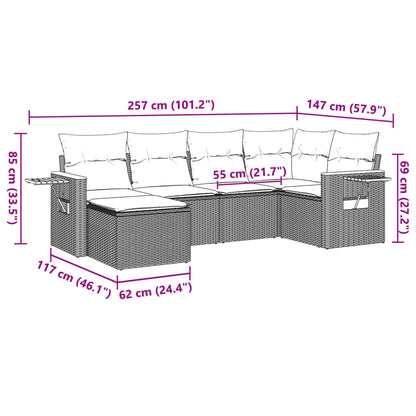 Set Divano da Giardino 6 pz con Cuscini Nero in Polyrattan