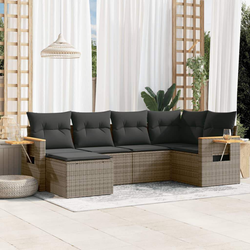 Set Divano da Giardino 6 pz con Cuscini Grigio in Polyrattan - homemem39