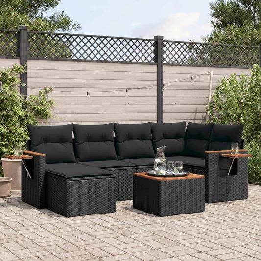 Set Divani da Giardino con Cuscini 7pz Nero Polyrattan - homemem39