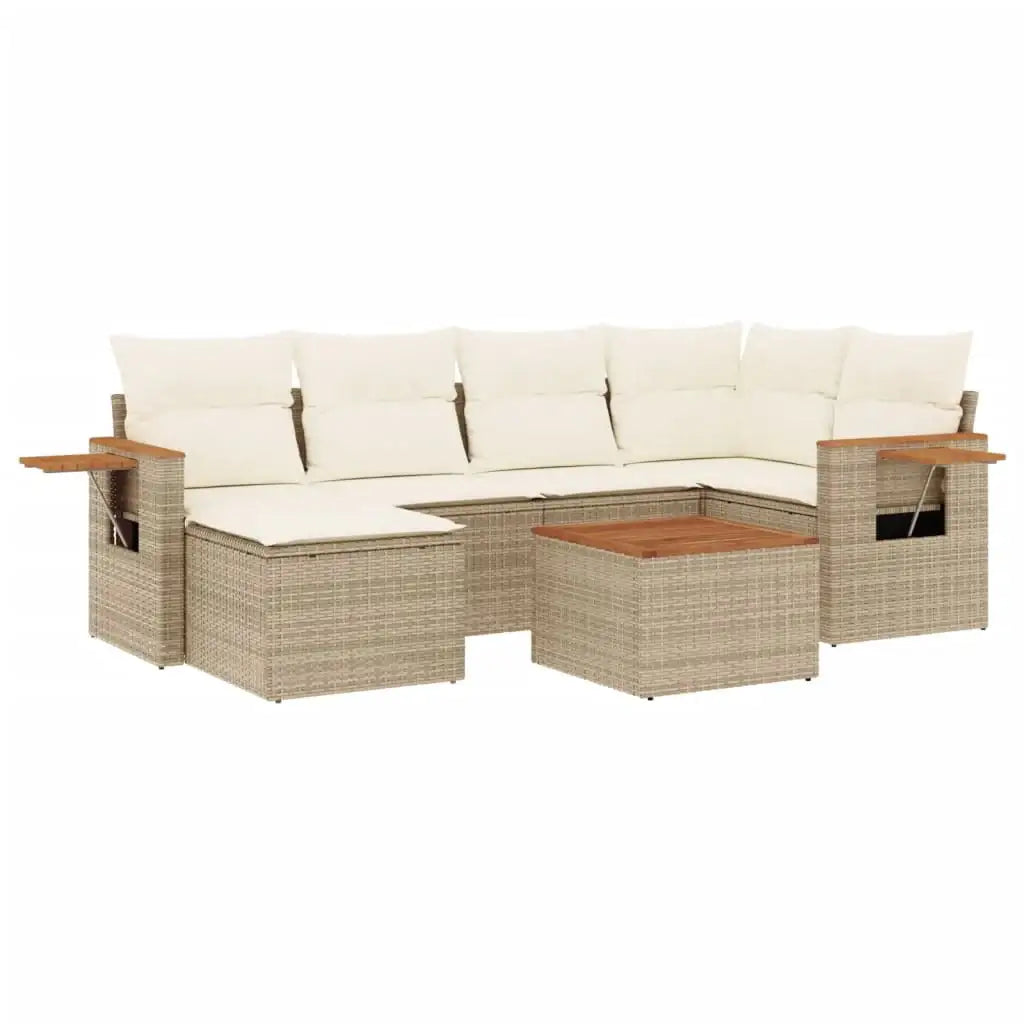 Set Divani da Giardino 7 pz con Cuscini Beige in Polyrattan - homemem39