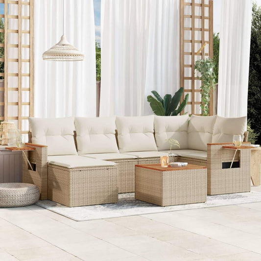 Set Divani da Giardino 7 pz con Cuscini Beige in Polyrattan - homemem39