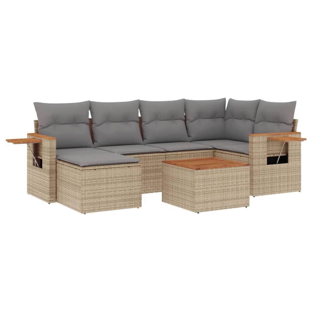 Set Divani da Giardino 7 pz con Cuscini Beige in Polyrattan - homemem39