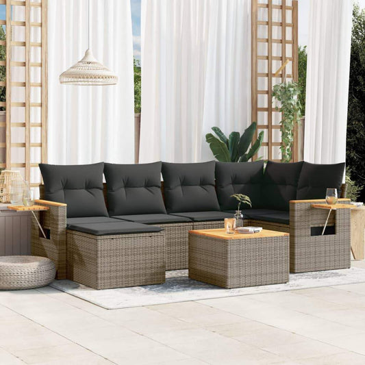 Set Divani da Giardino 7 pz con Cuscini Grigio in Polyrattan - homemem39