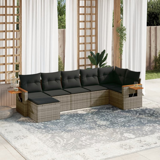 Set Divani da Giardino 7 pz con Cuscini Grigio in Polyrattan | homemem39