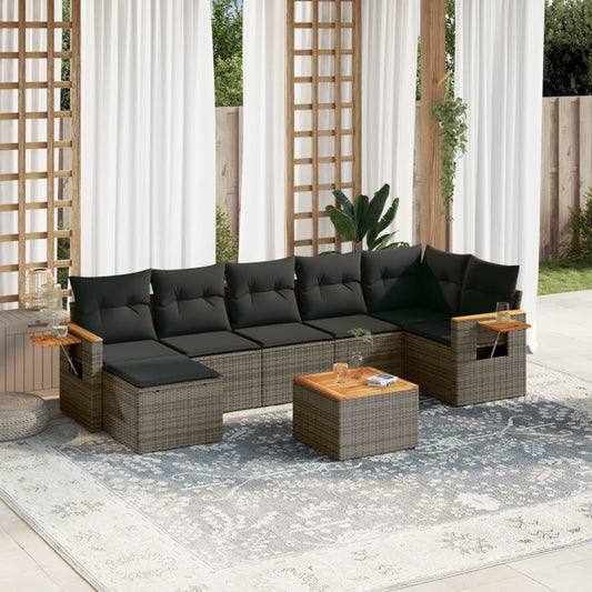 Set Divano da Giardino 8 pz con Cuscini Grigio in Polyrattan | homemem39