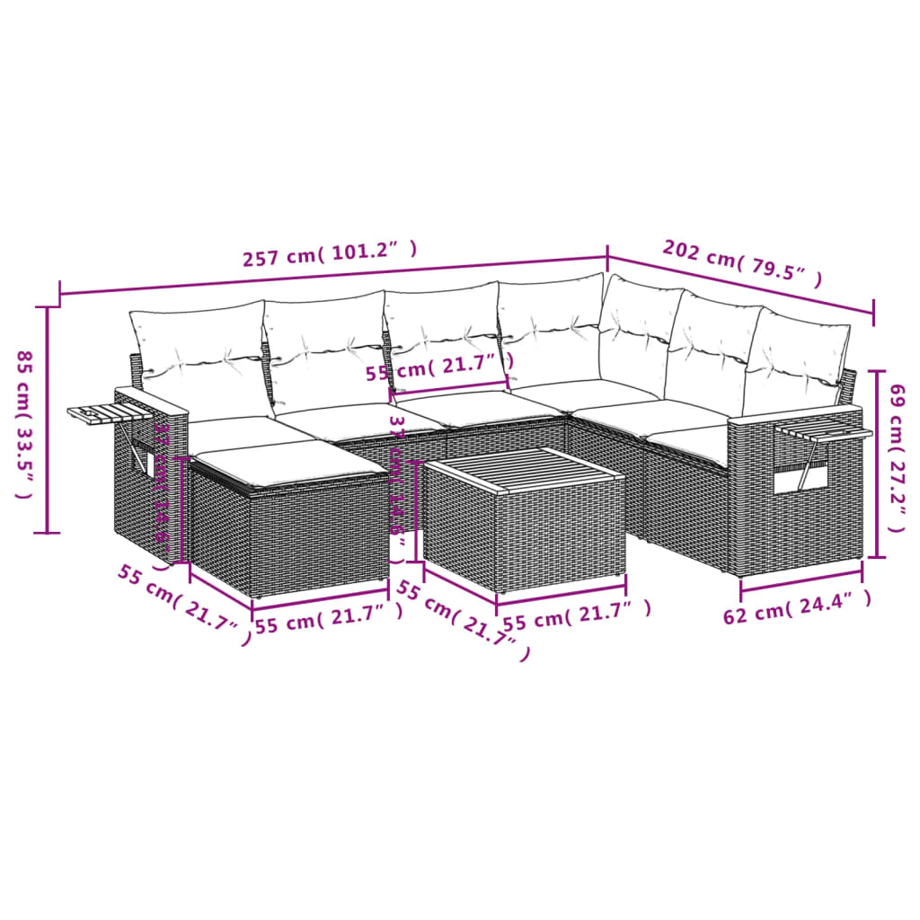 Set Divani da Giardino con Cuscini 8 pz Nero in Polyrattan | homemem39