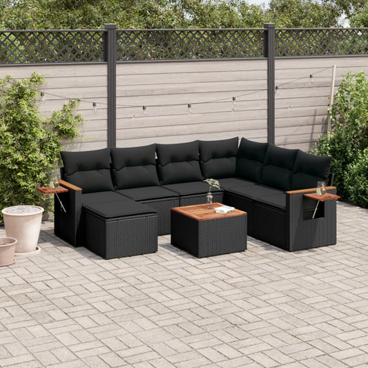 Set Divani da Giardino con Cuscini 8 pz Nero in Polyrattan | homemem39