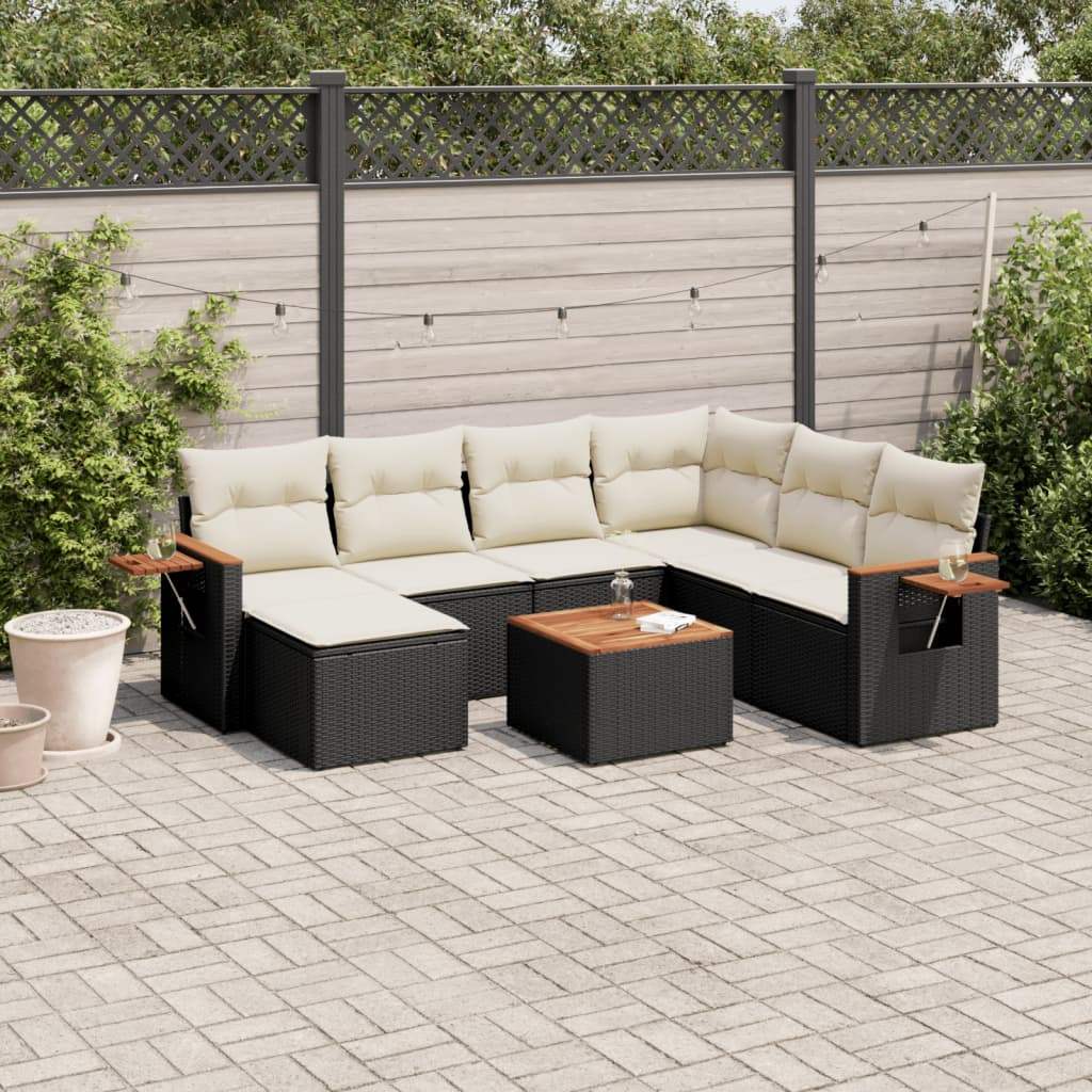 Set Divani da Giardino con Cuscini 8 pz Nero in Polyrattan - homemem39