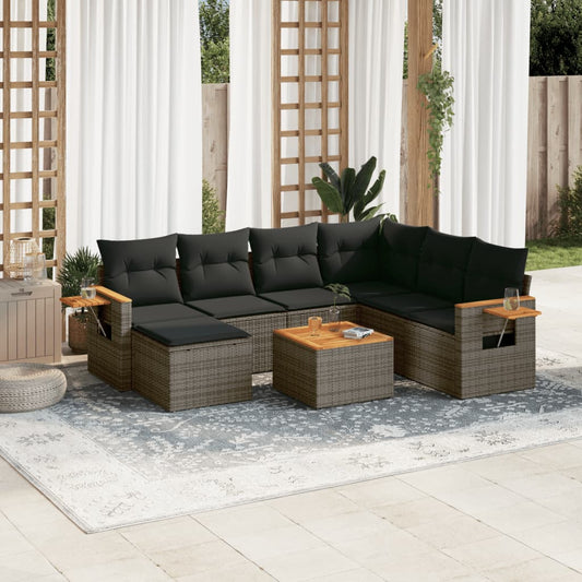 Set Divano da Giardino 8 pz con Cuscini Grigio in Polyrattan | homemem39