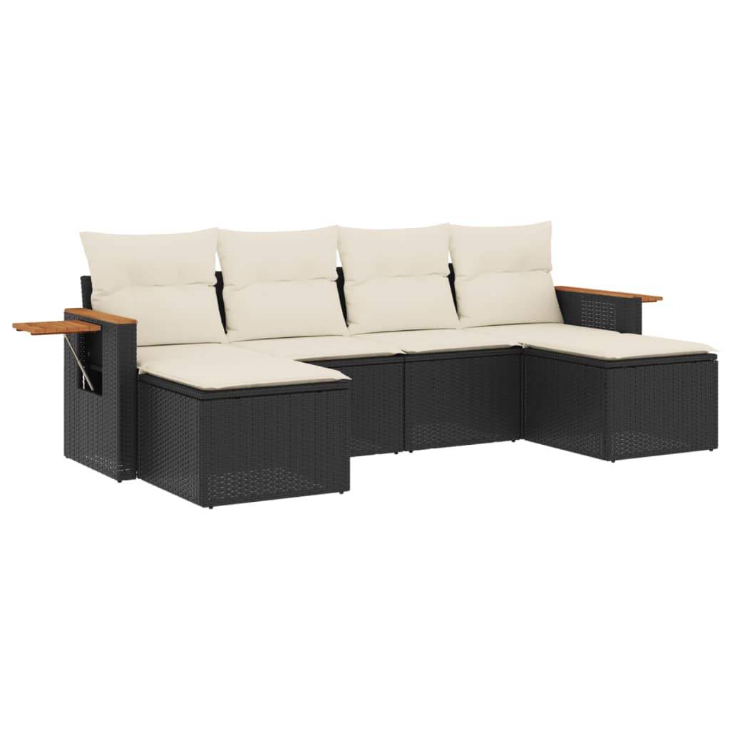 Set Divano da Giardino 6 pz con Cuscini Nero in Polyrattan - homemem39