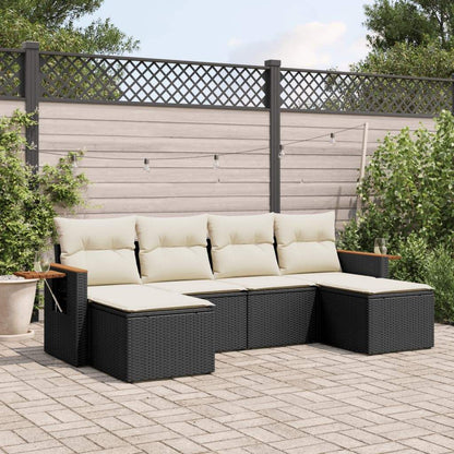 Set Divano da Giardino 6 pz con Cuscini Nero in Polyrattan - homemem39