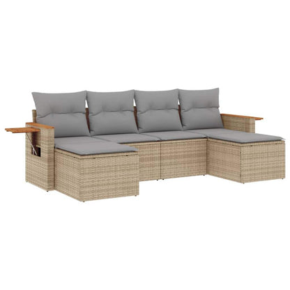 Set Divano da Giardino 6 pz con Cuscini Beige in Polyrattan - homemem39