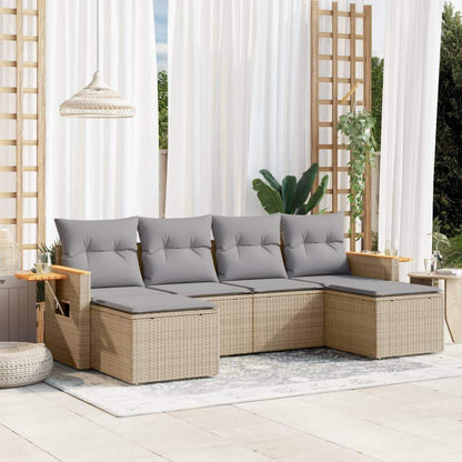 Set Divano da Giardino 6 pz con Cuscini Beige in Polyrattan - homemem39